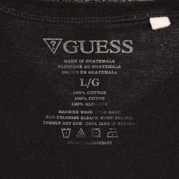 Guess USA 100% Cotton Triangle Logo Spellout V-Neck T-shirt LARGE Black Splatter - Picture 4 of 4